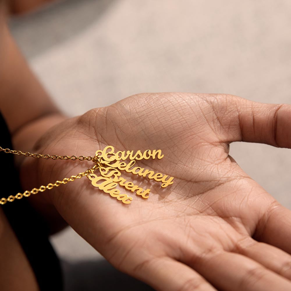 Mom-The Glue That Holds  Our Family - Multi Vertical Name Necklace