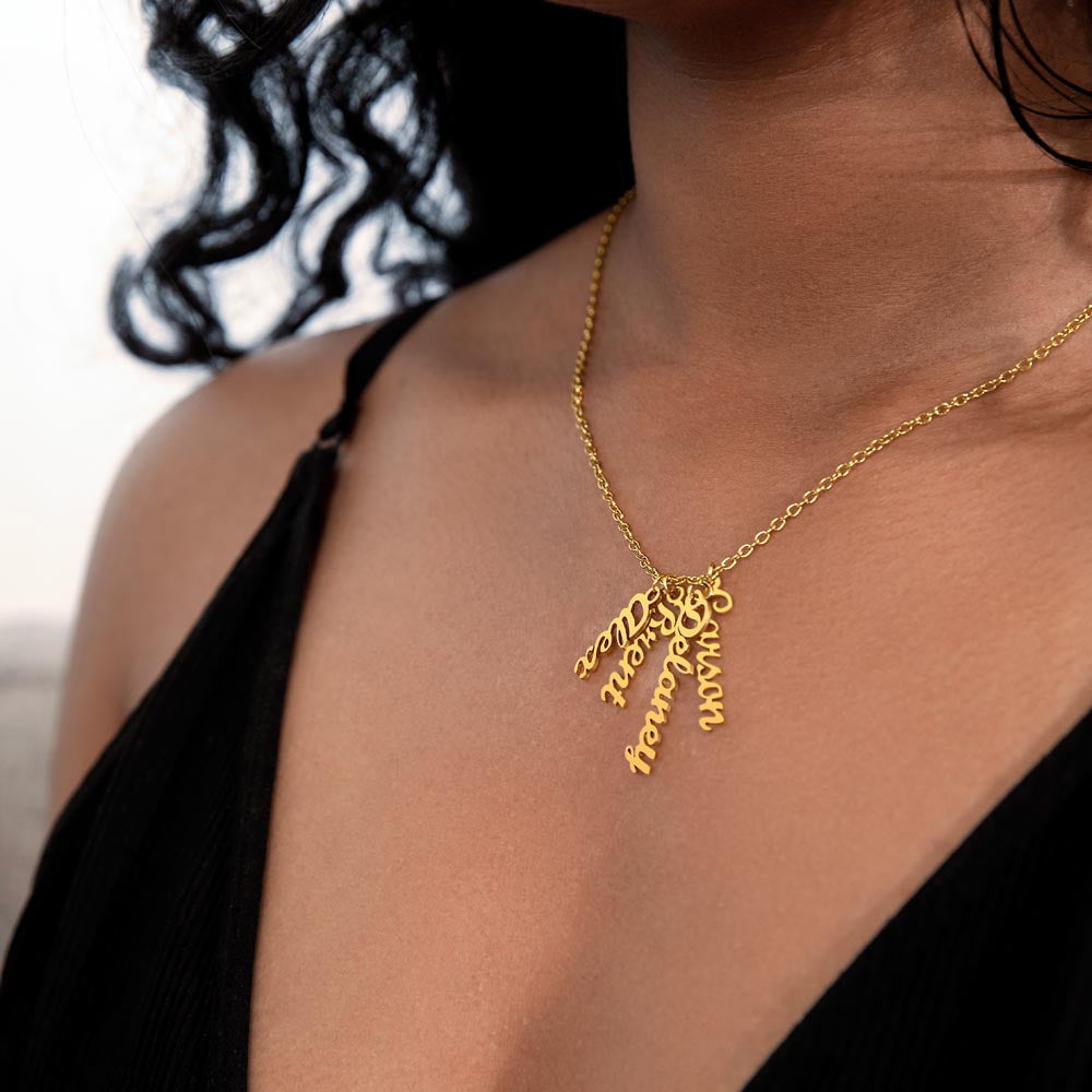 Grandma- Your Are Grace, Elegance, Strength - Multi Vertical Name Necklace