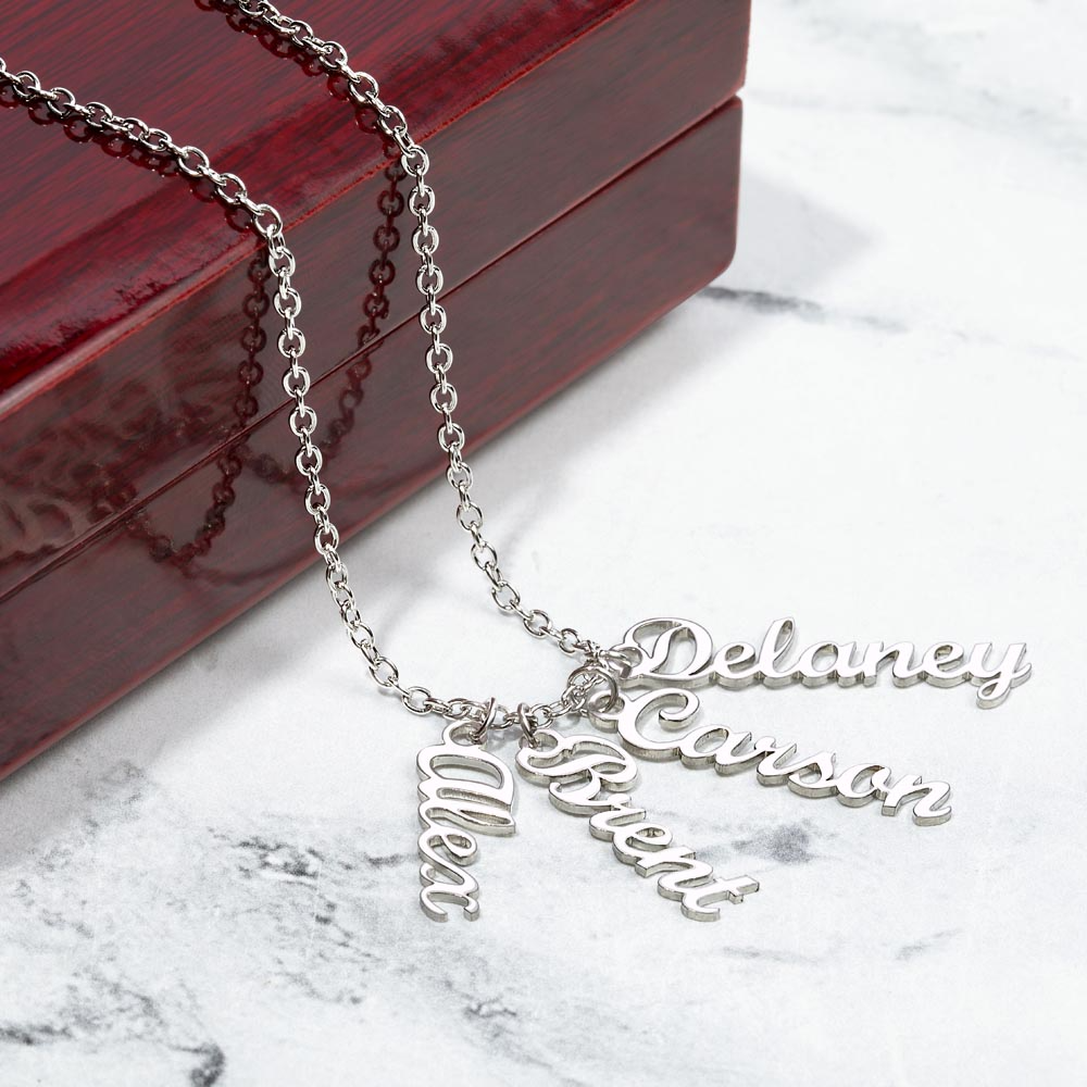 Mom-The Glue That Holds  Our Family - Multi Vertical Name Necklace