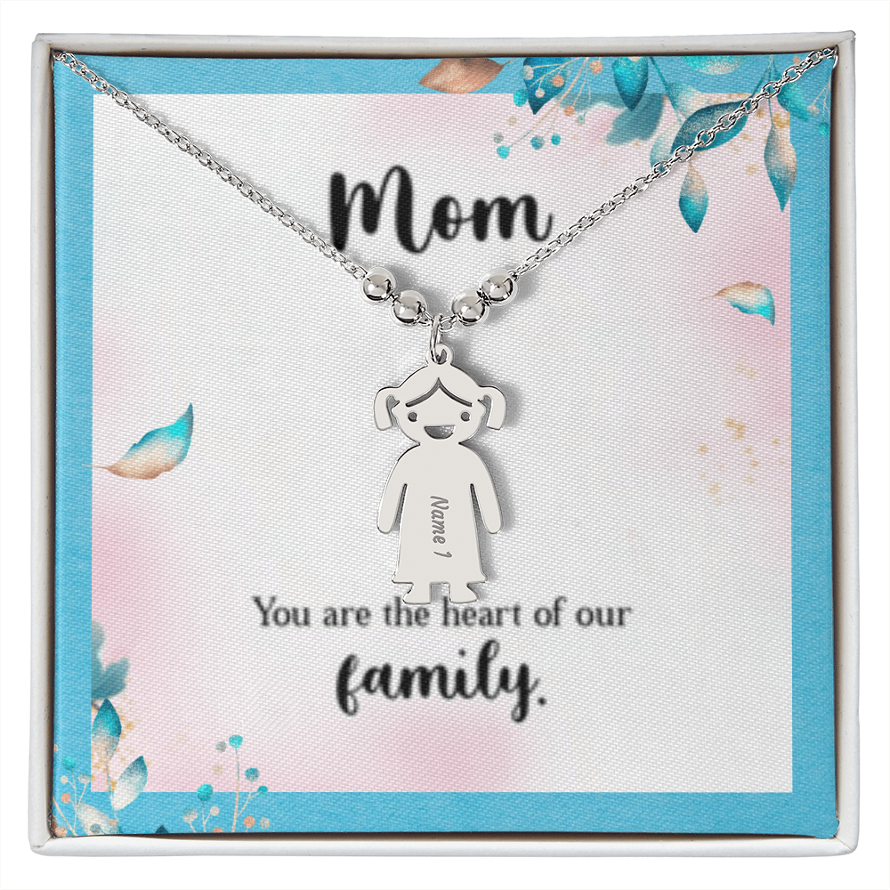 Mom - The Heart Of  Our Family! - Engraved Kid Charm Necklace