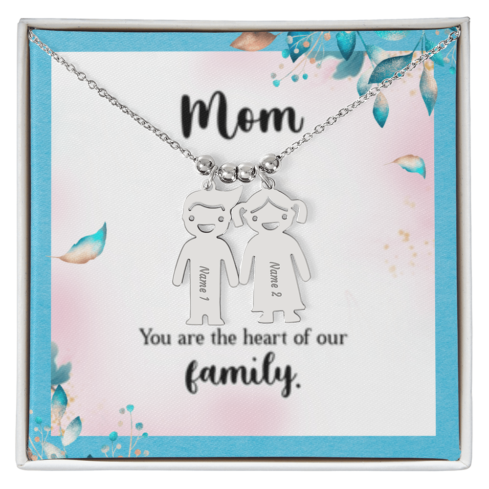 Mom - The Heart Of  Our Family! - Engraved Kid Charm Necklace