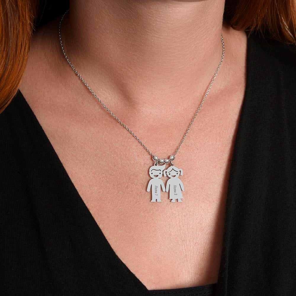 Mom - The Heart Of  Our Family! - Engraved Kid Charm Necklace