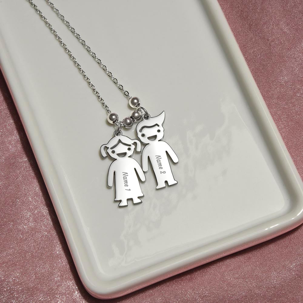 Mom - The Heart Of  Our Family! - Engraved Kid Charm Necklace