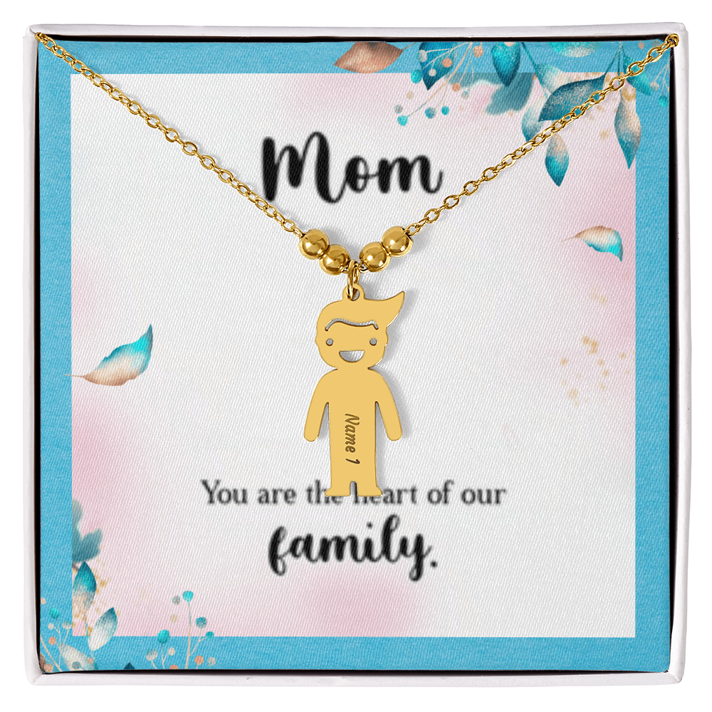 Mom - The Heart Of  Our Family! - Engraved Kid Charm Necklace