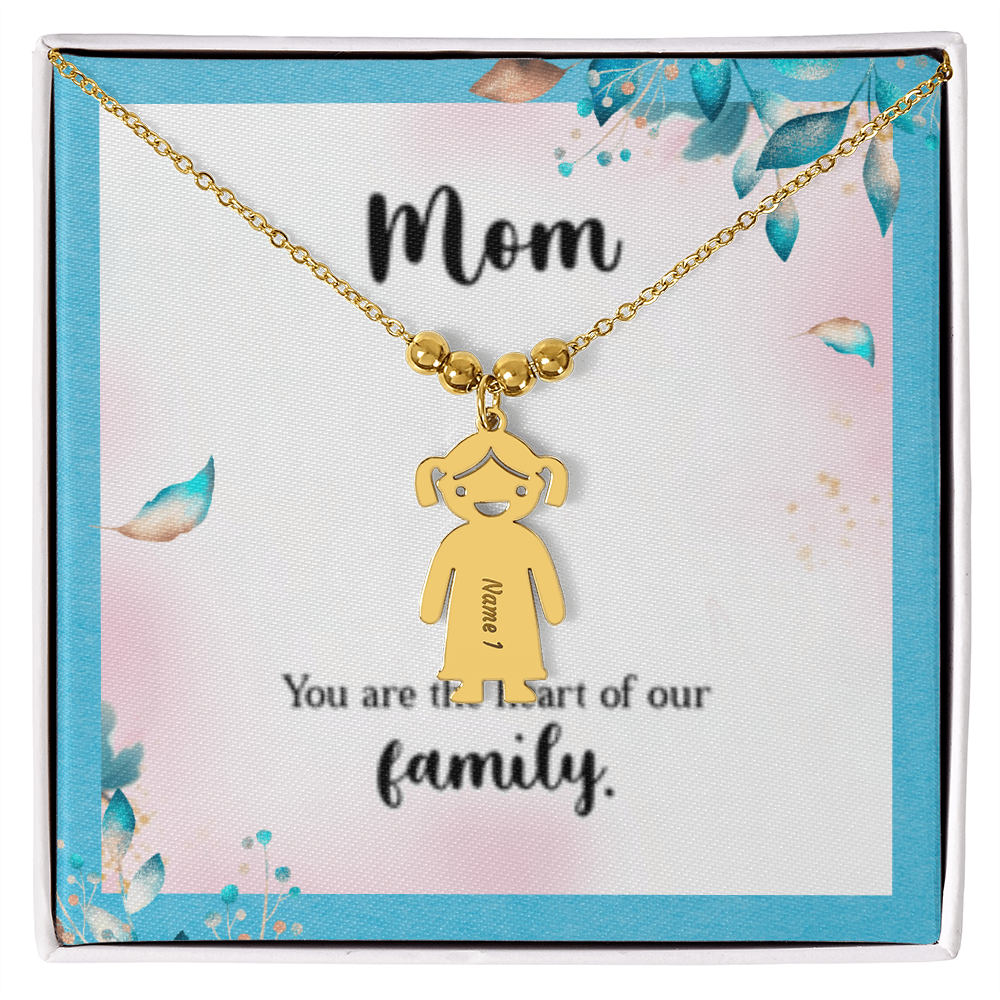 Mom - The Heart Of  Our Family! - Engraved Kid Charm Necklace