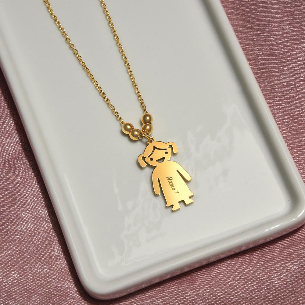 Mom - The Heart Of  Our Family! - Engraved Kid Charm Necklace