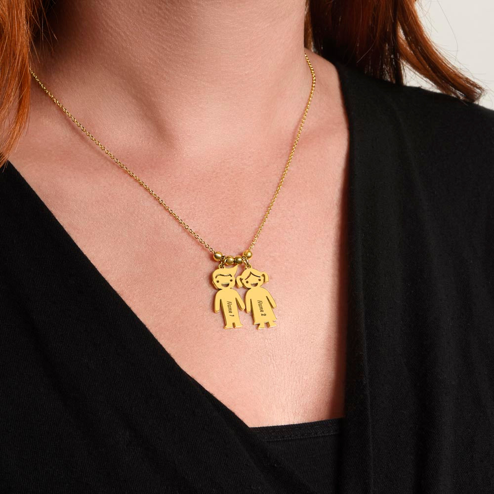 Mom - The Heart Of  Our Family! - Engraved Kid Charm Necklace