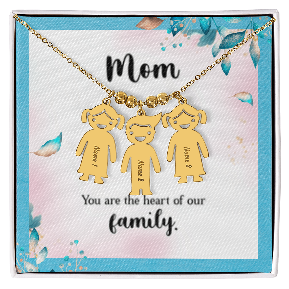 Mom - The Heart Of  Our Family! - Engraved Kid Charm Necklace