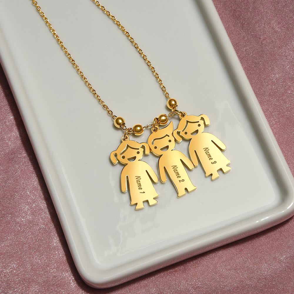 Mom - The Heart Of  Our Family! - Engraved Kid Charm Necklace