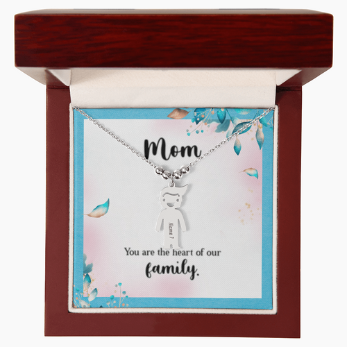Mom - The Heart Of  Our Family! - Engraved Kid Charm Necklace