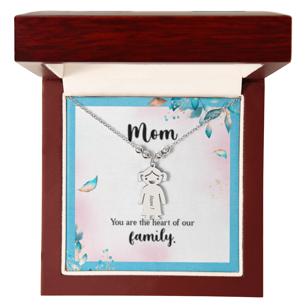 Mom - The Heart Of  Our Family! - Engraved Kid Charm Necklace