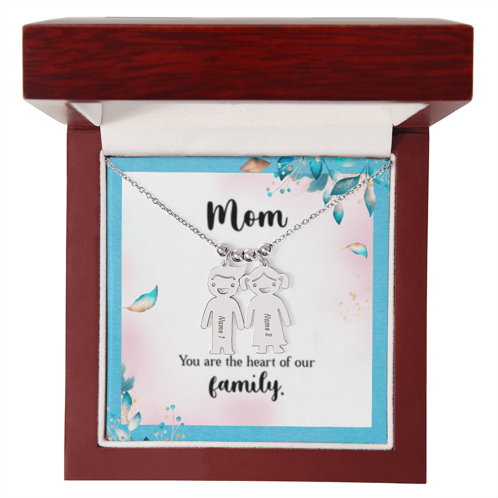 Mom - The Heart Of  Our Family! - Engraved Kid Charm Necklace