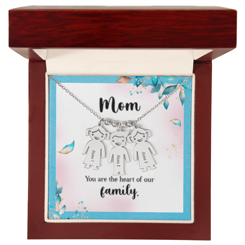 Mom - The Heart Of  Our Family! - Engraved Kid Charm Necklace