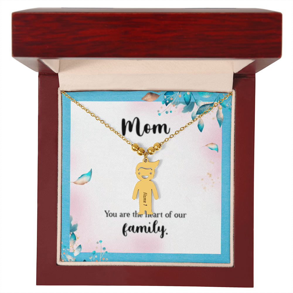 Mom - The Heart Of  Our Family! - Engraved Kid Charm Necklace