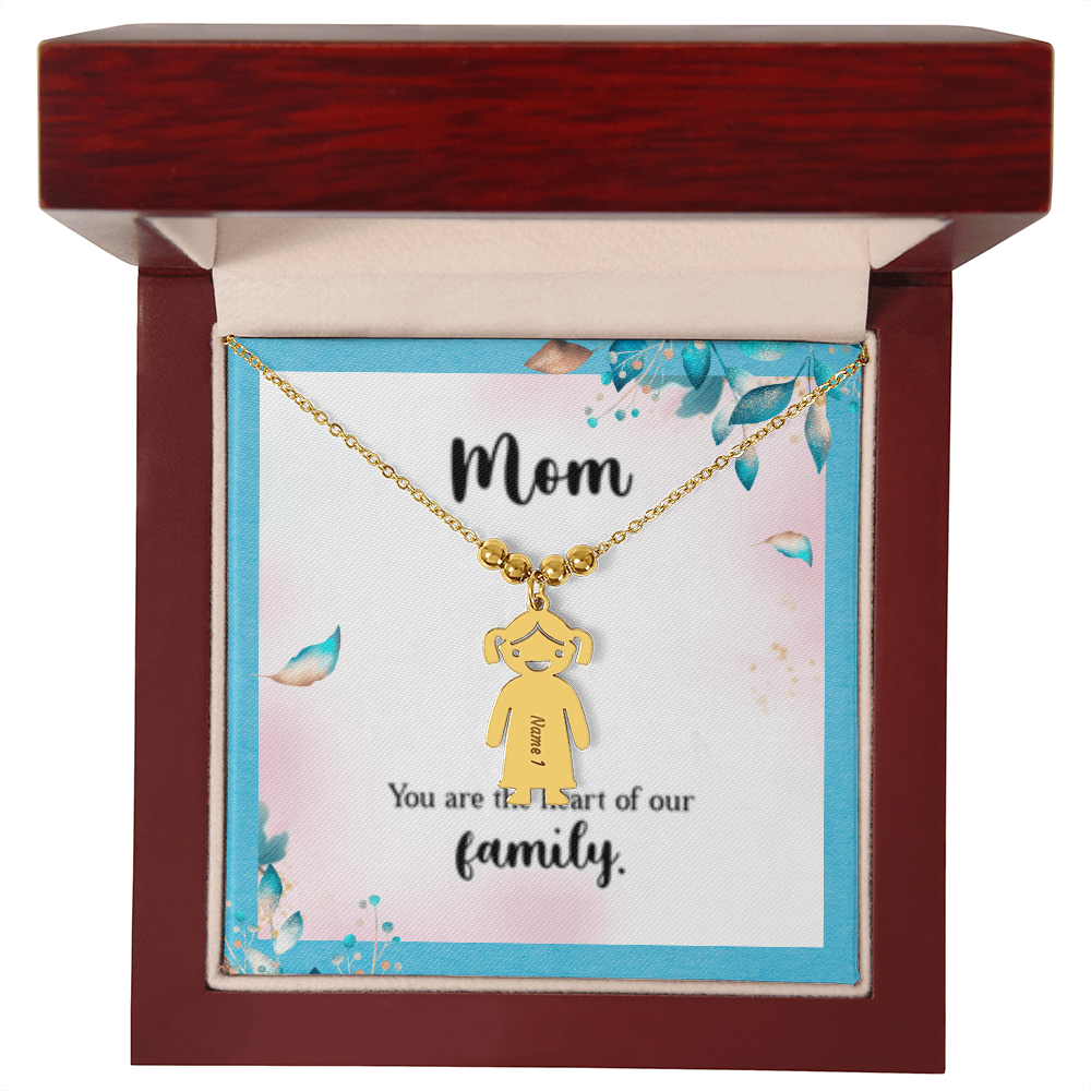 Mom - The Heart Of  Our Family! - Engraved Kid Charm Necklace