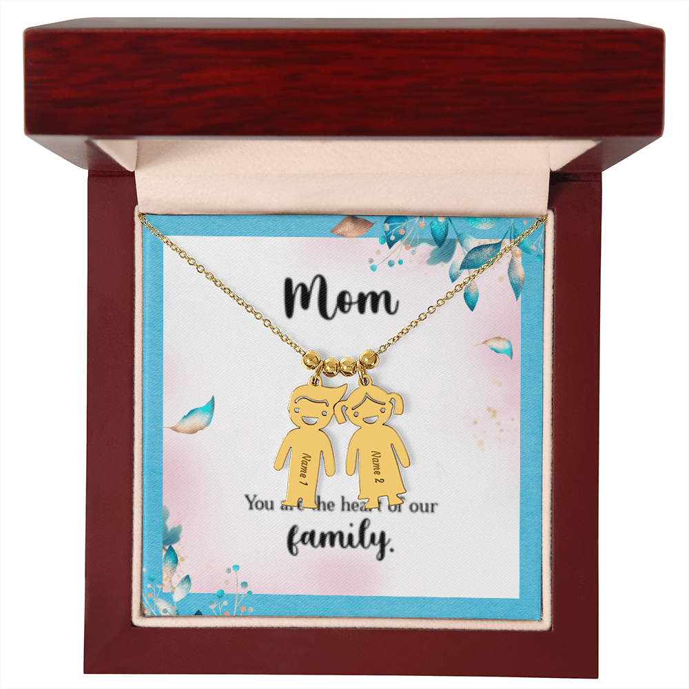Mom - The Heart Of  Our Family! - Engraved Kid Charm Necklace