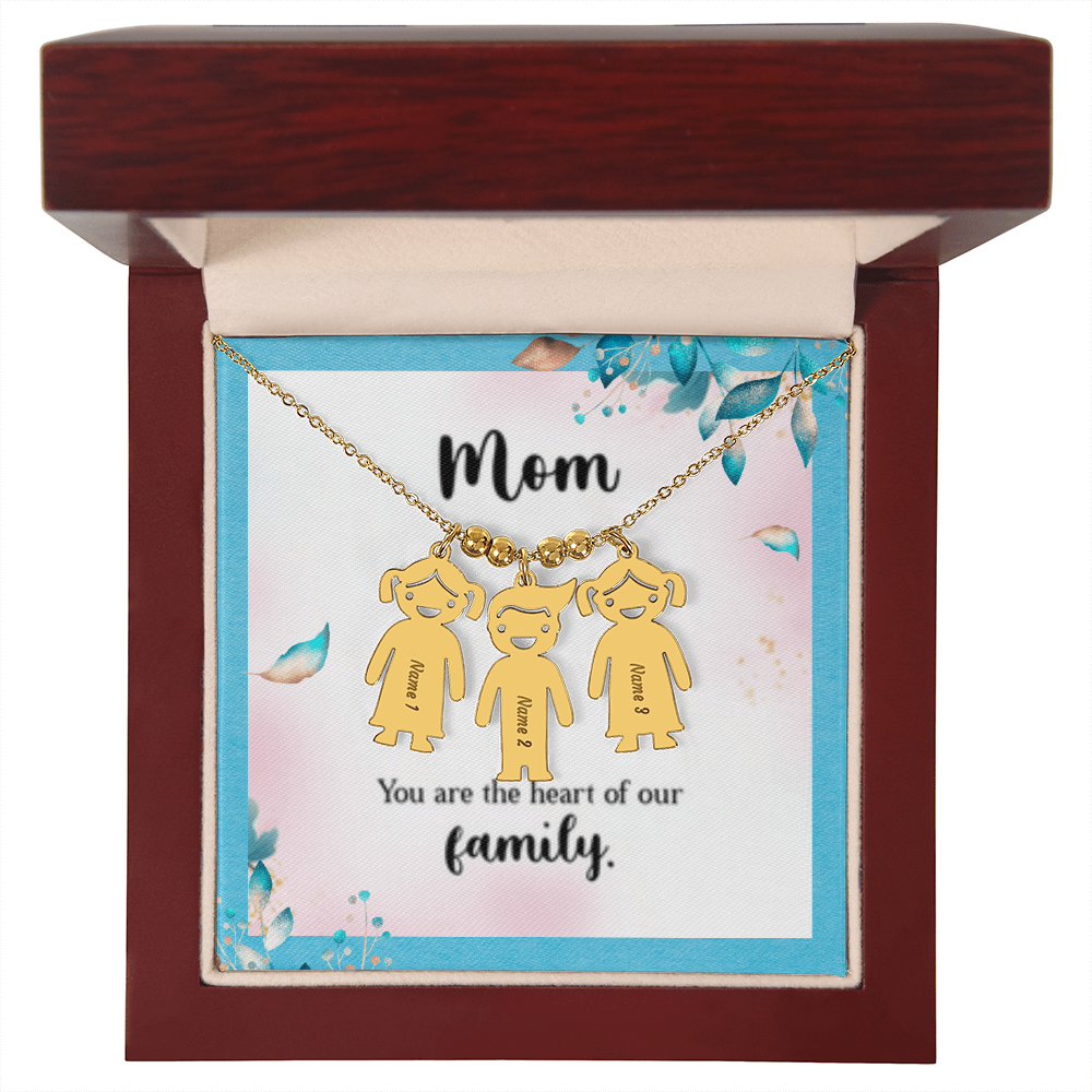 Mom - The Heart Of  Our Family! - Engraved Kid Charm Necklace