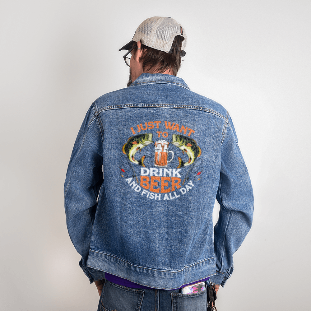 I JUST WANT TO FISH & DRINK BEER- Men's Jean Jacket
