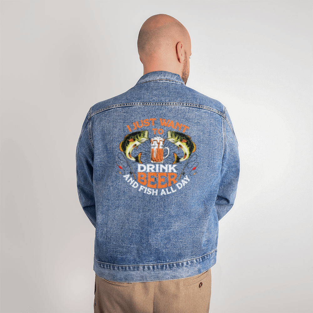 I JUST WANT TO FISH & DRINK BEER- Men's Jean Jacket