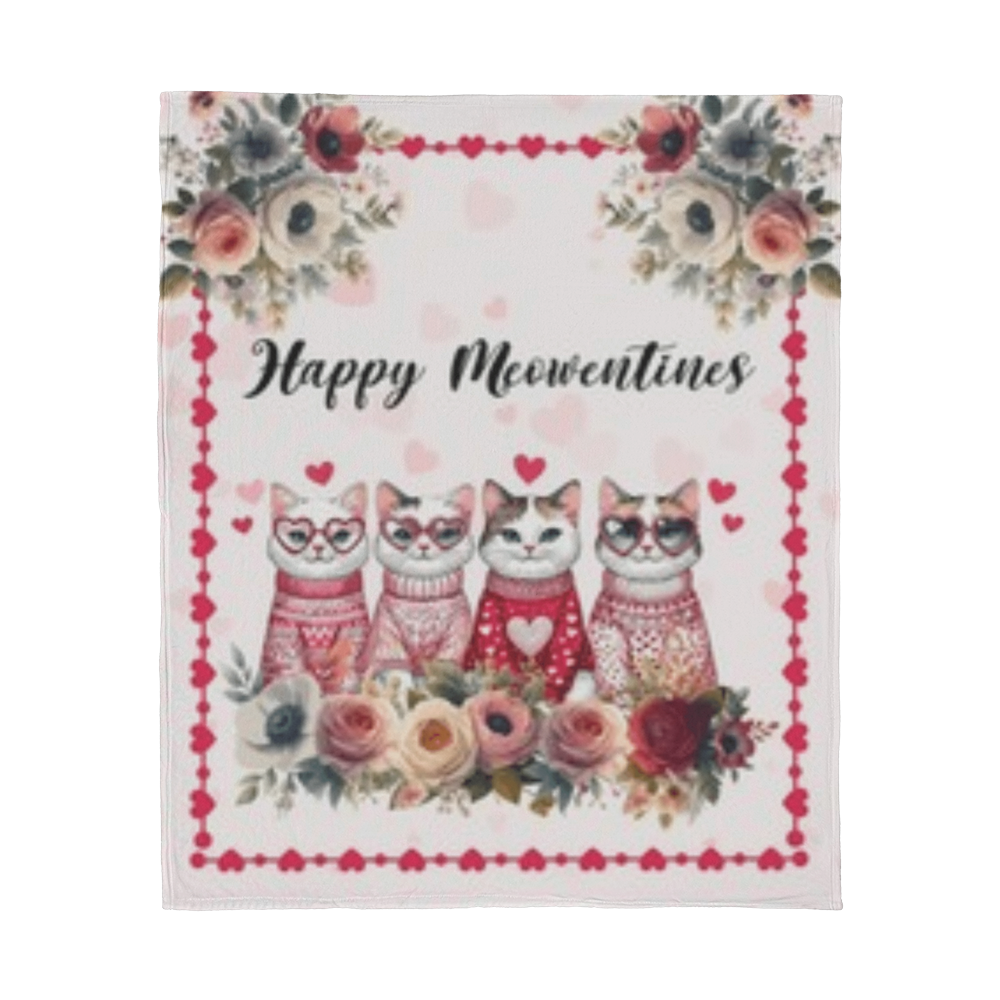 Happy Meowentines - 50'' x 60'' Jersey Fleece Blanket- Valentines Collection!