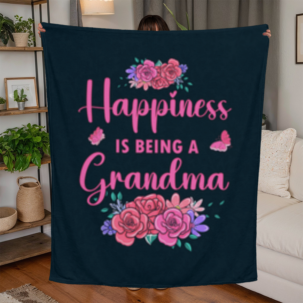 Happiness Is Being A Grandma- Jersey Fleece Blanket 50" x 60"