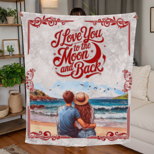 I Love You To The Moon & Back - 50''x 60'' Jersey Fleece Blanket- Valentine's Day Collection!