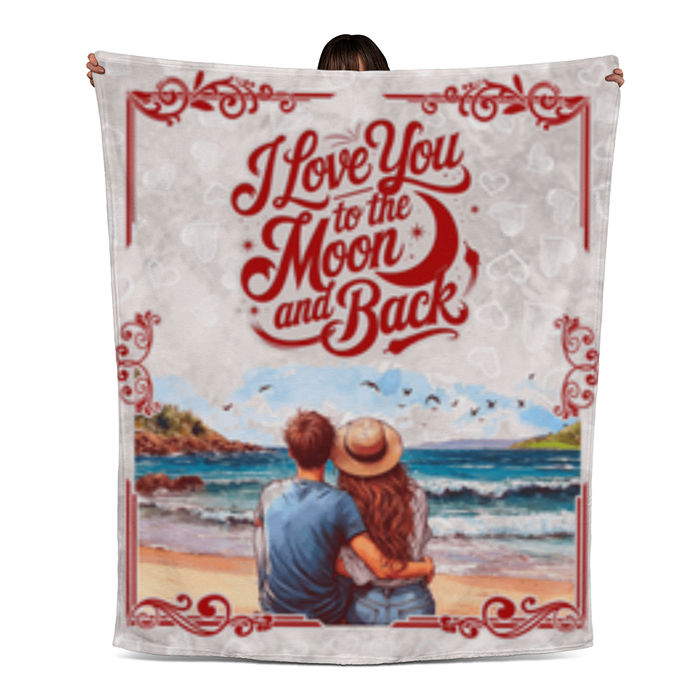 I Love You To The Moon & Back - 50''x 60'' Jersey Fleece Blanket- Valentine's Day Collection!