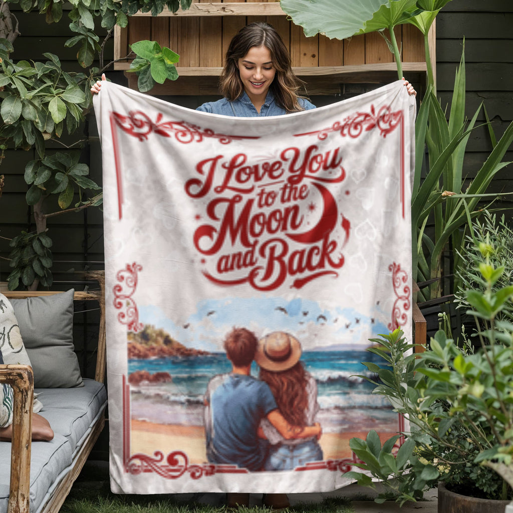 I Love You To The Moon & Back - 50''x 60'' Jersey Fleece Blanket- Valentine's Day Collection!