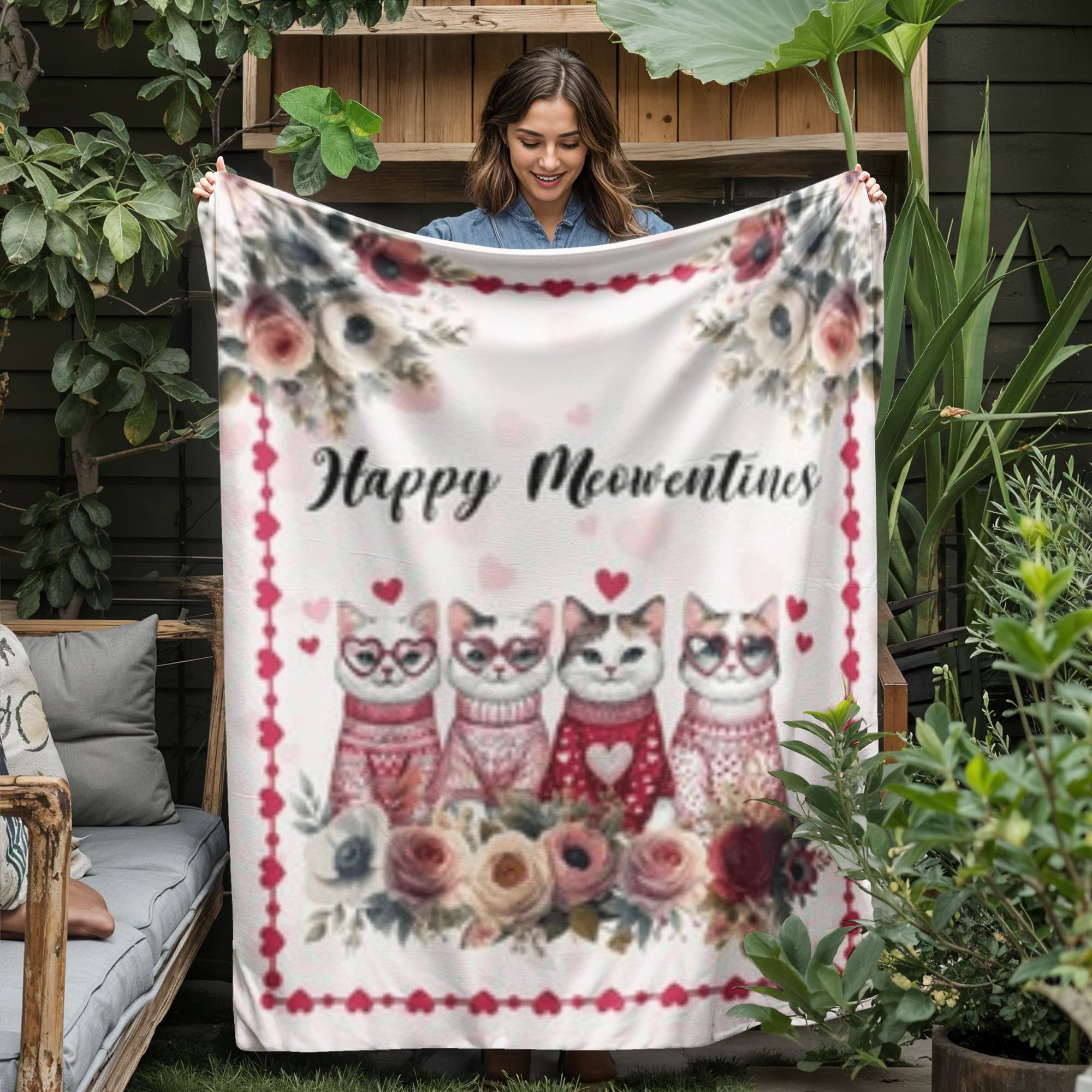 Happy Meowentines - 50'' x 60'' Jersey Fleece Blanket- Valentines Collection!