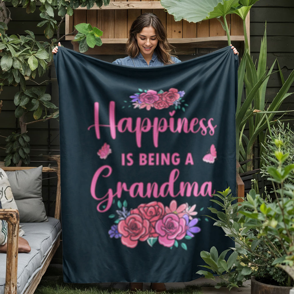 Happiness Is Being A Grandma- Jersey Fleece Blanket 50" x 60"