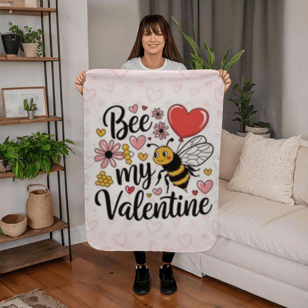Bee My Valentine -Sherpa Fleece (Super Fluffy) Blanket - FUN SIZE & FULL SIZE - Valentine Collection!