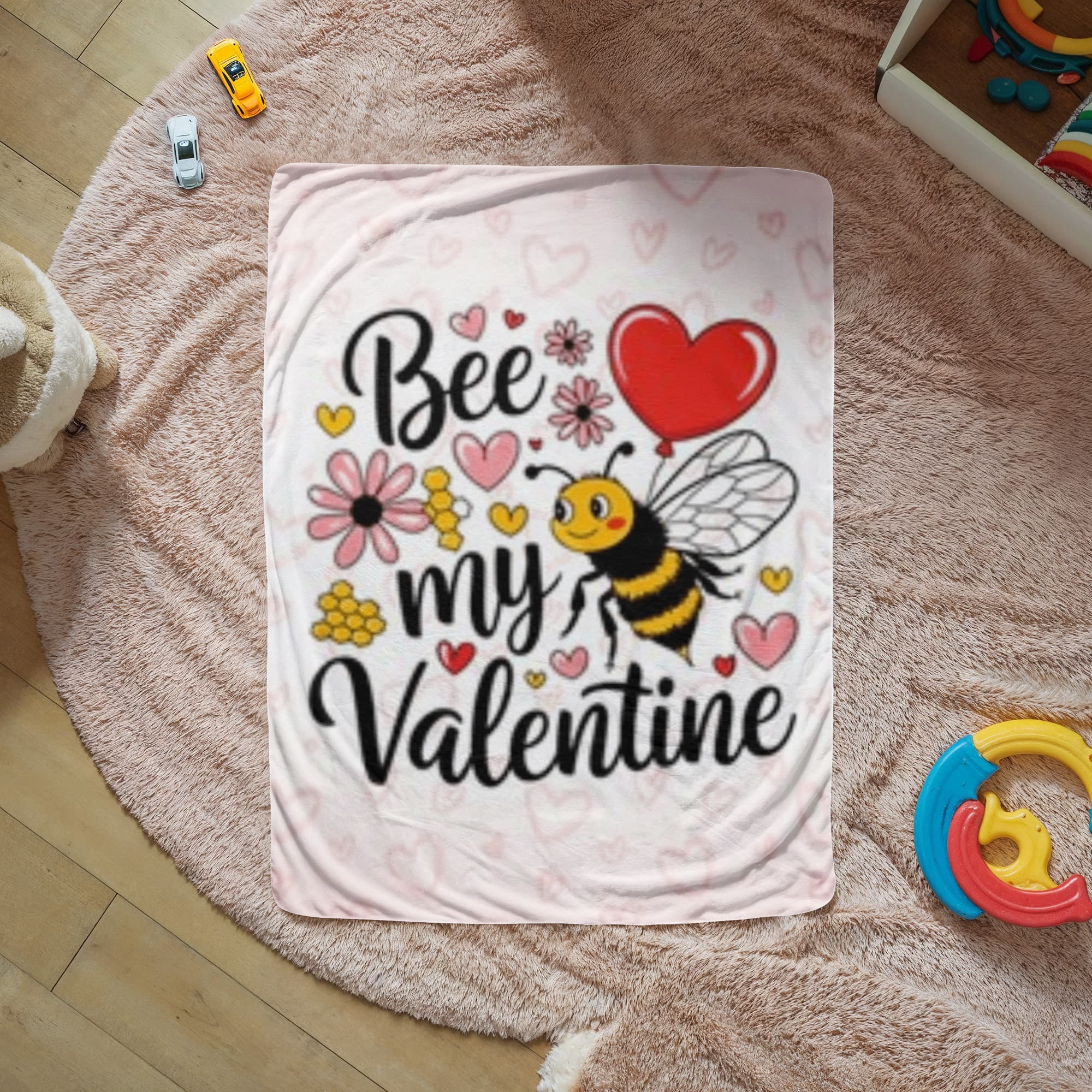 Bee My Valentine -Sherpa Fleece (Super Fluffy) Blanket - FUN SIZE & FULL SIZE - Valentine Collection!