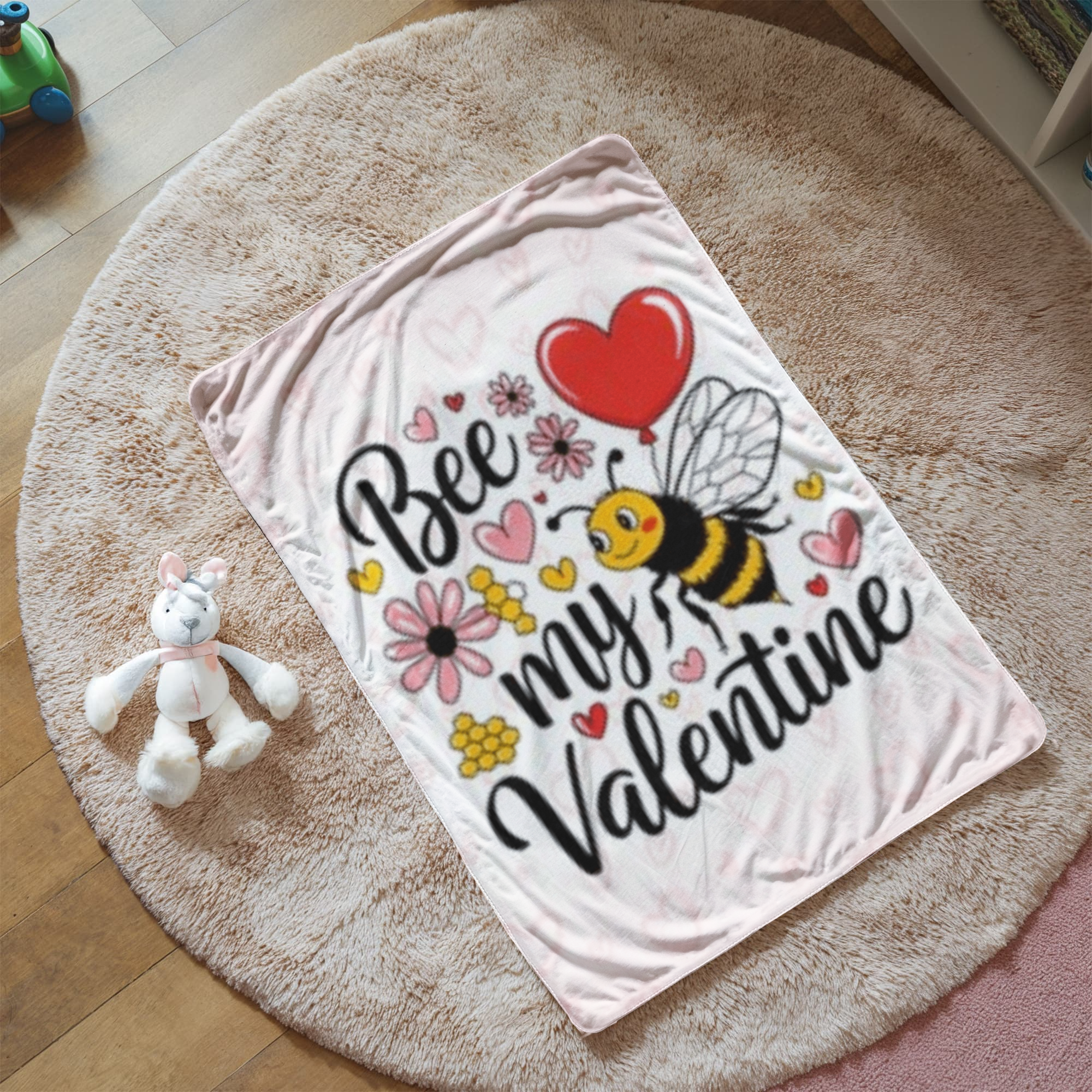 Bee My Valentine -Sherpa Fleece (Super Fluffy) Blanket - FUN SIZE & FULL SIZE - Valentine Collection!