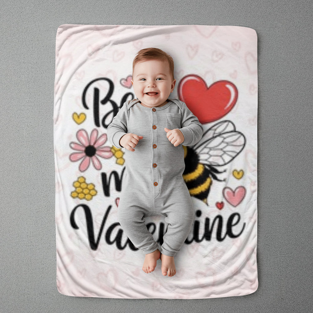 Bee My Valentine -Sherpa Fleece (Super Fluffy) Blanket - FUN SIZE & FULL SIZE - Valentine Collection!