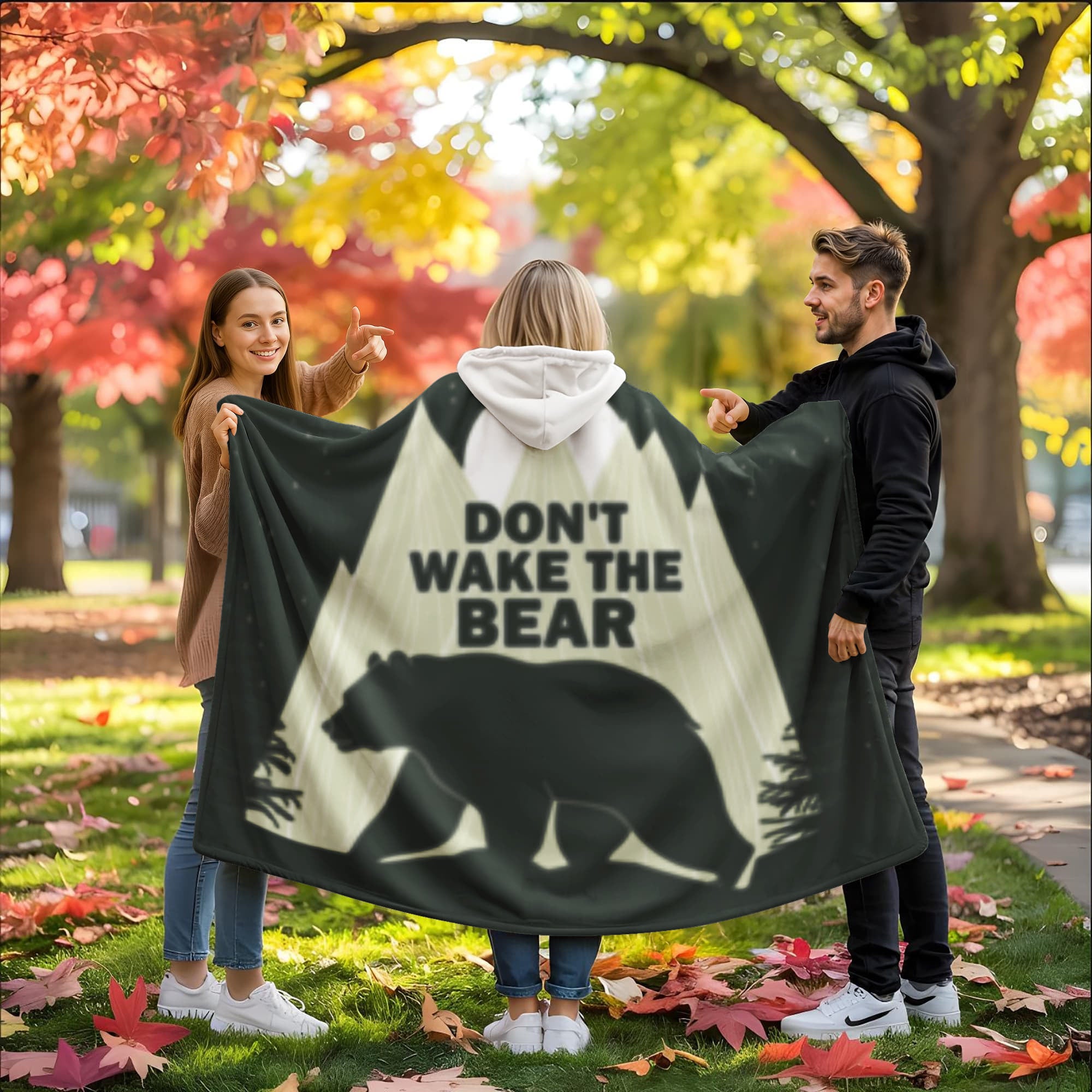 Don’t Wake The Bear- Our Hooded Sherpa Fleece Blanket