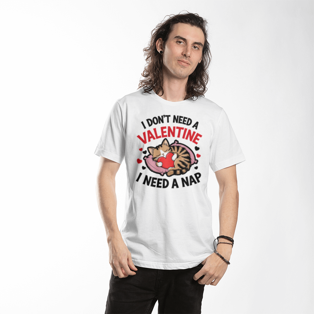 I Don't Need A Valentine, I Need A Nap!- White T-Shirt- Valentine Collection!