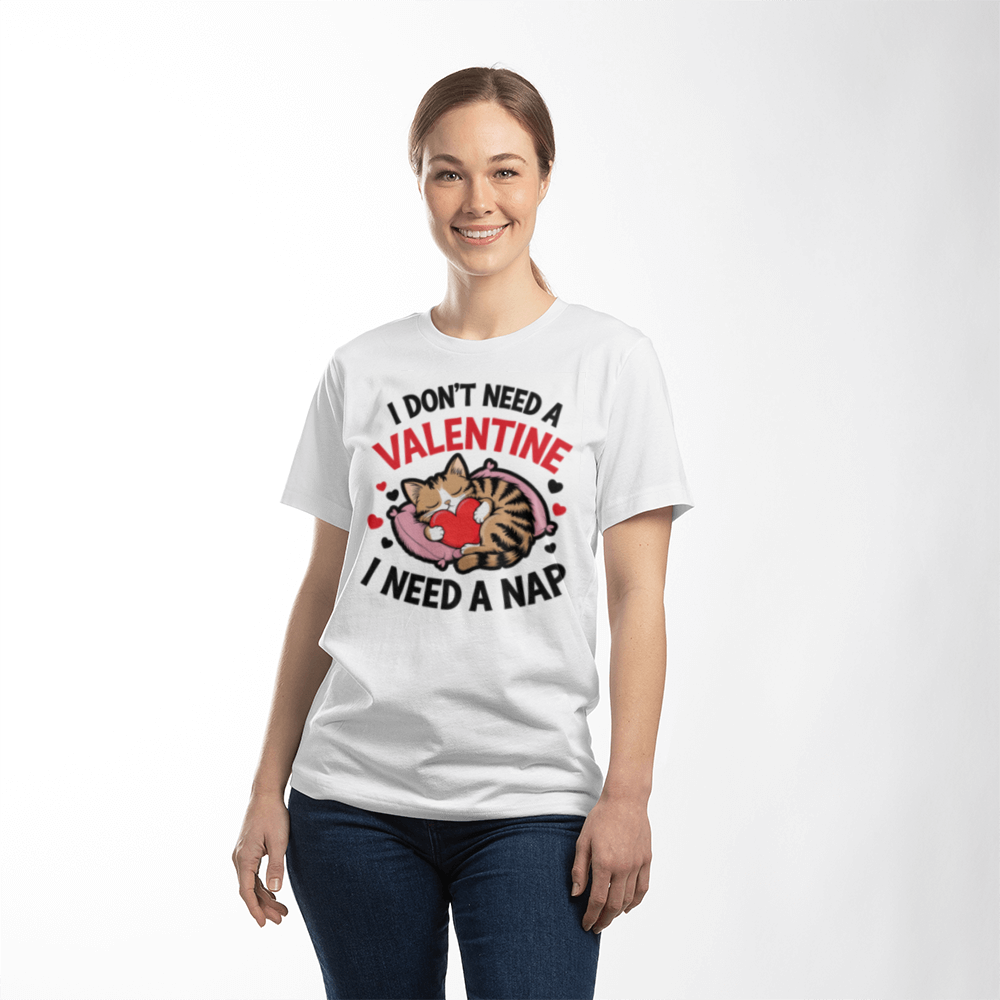 I Don't Need A Valentine, I Need A Nap!- White T-Shirt- Valentine Collection!