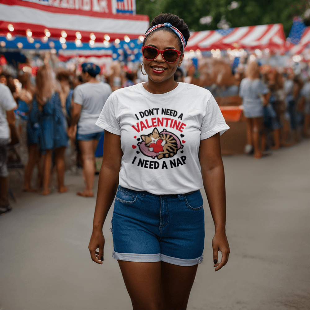 I Don't Need A Valentine, I Need A Nap!- White T-Shirt- Valentine Collection!