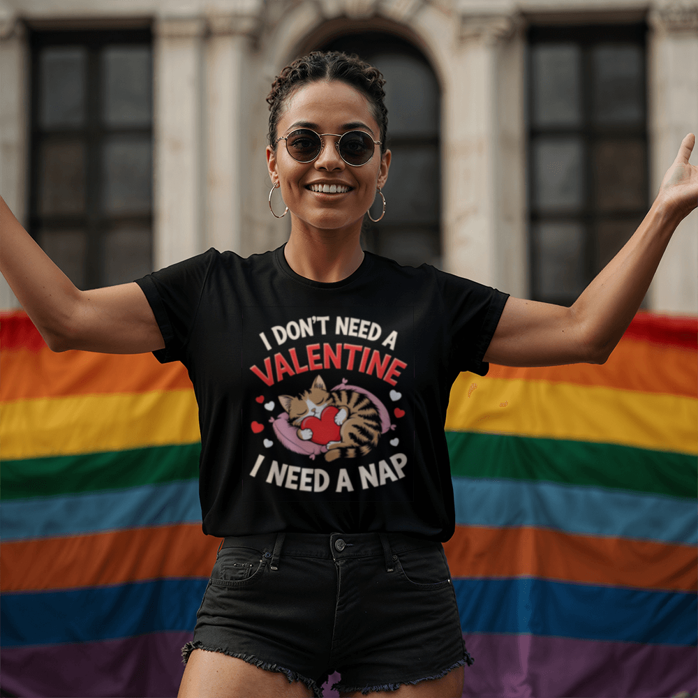 I Dont Need A Valentine, I Need A Nap! _ Black T-Shirt - Valentine Collection!