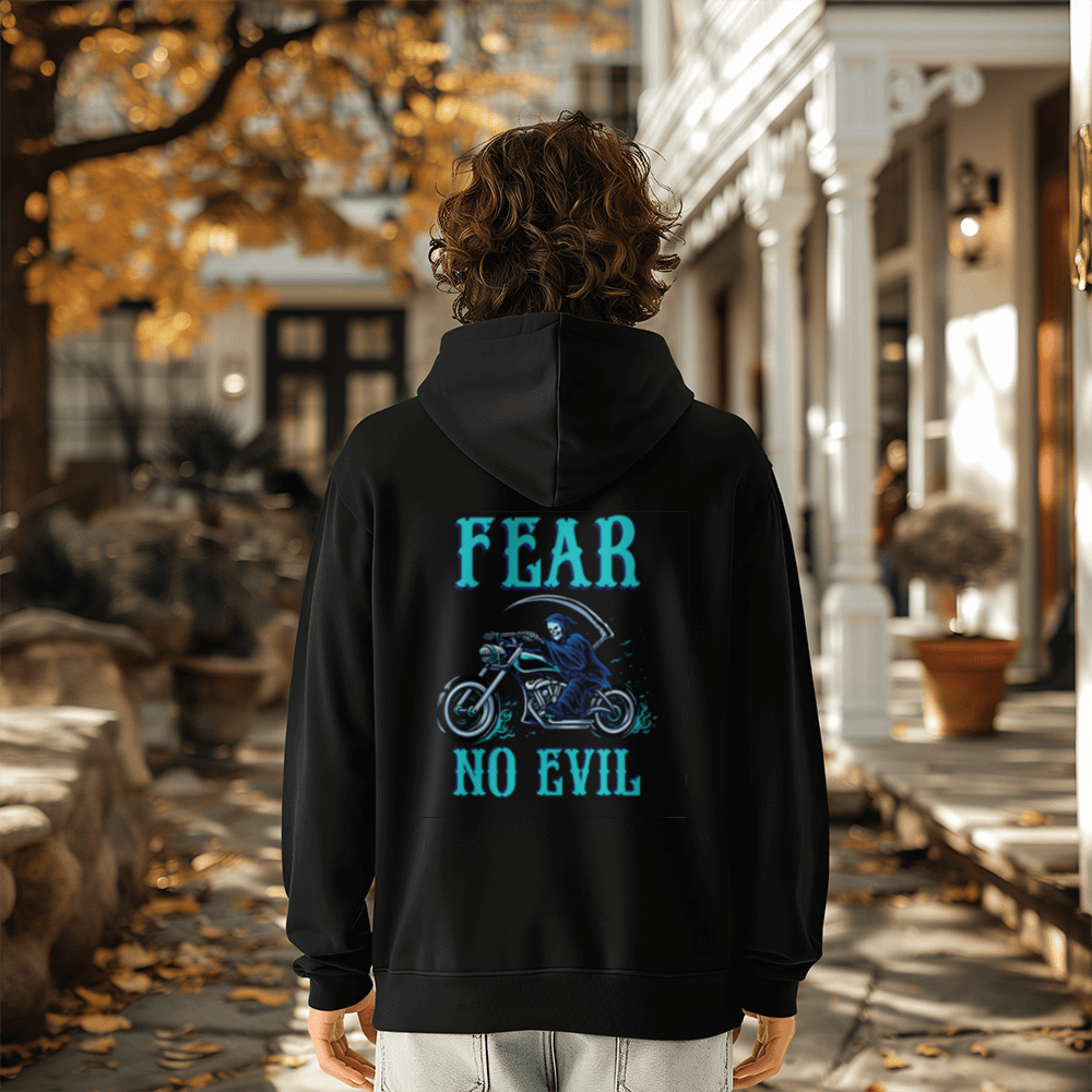 Fear No Evil - Unisex Pull Over Fleece Hoodie - Back Print