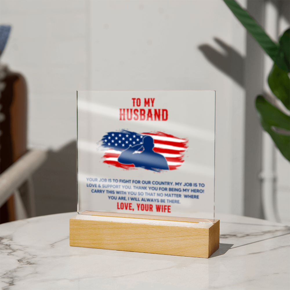 To My Husband - Veteran - USA - Acrylic Square LED Plaque