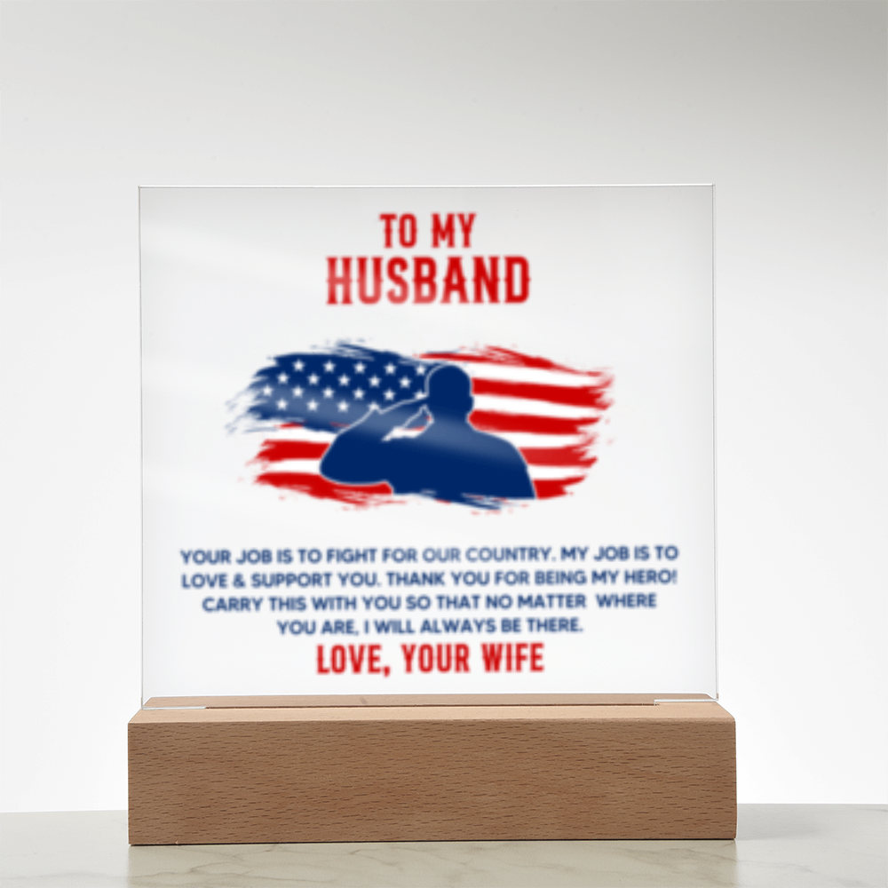 To My Husband - Veteran - USA - Acrylic Square LED Plaque