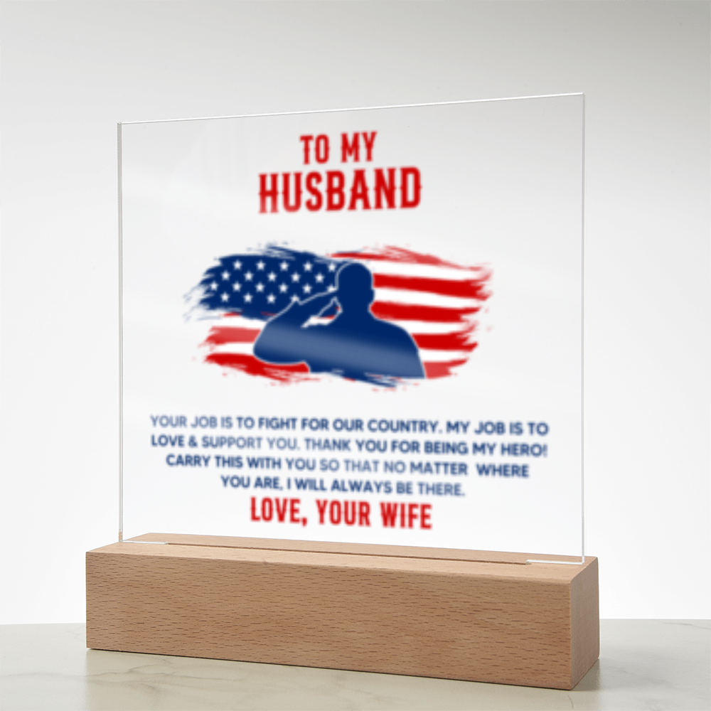 To My Husband - Veteran - USA - Acrylic Square LED Plaque