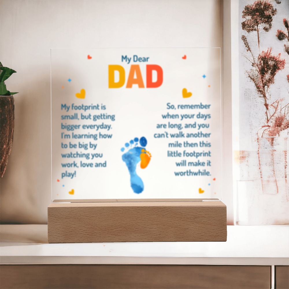 My Dear Dad Footprint - New Baby! - Acrylic Square LED Plaque