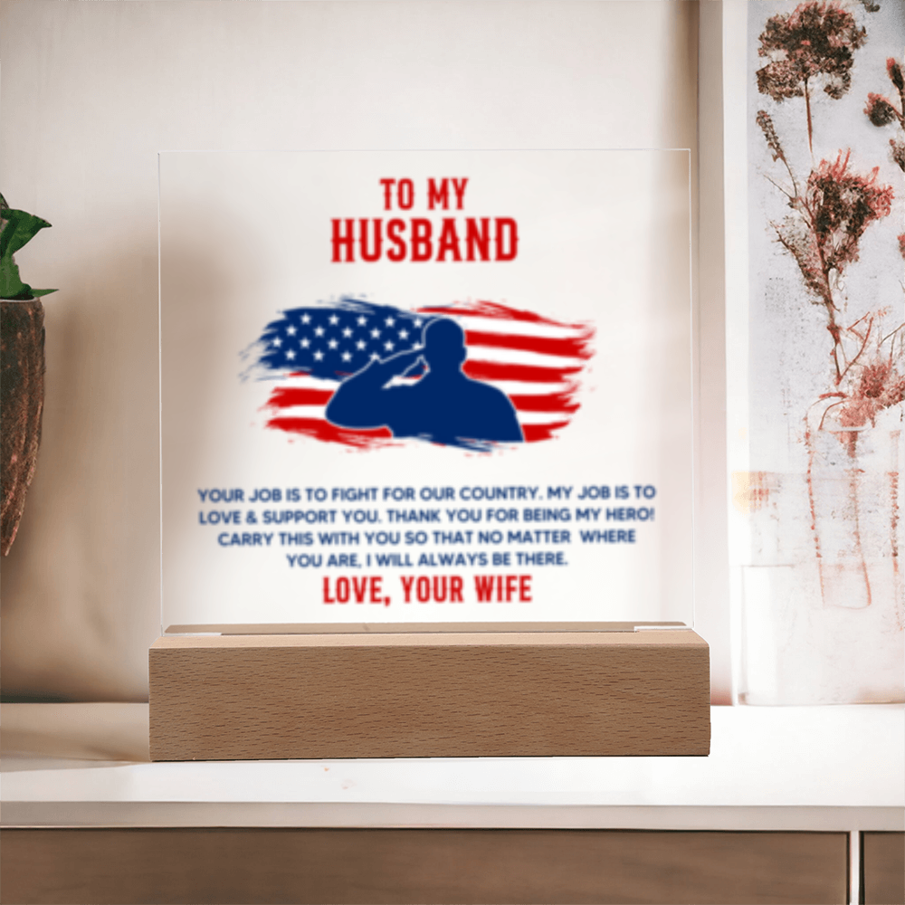 To My Husband - Veteran - USA - Acrylic Square LED Plaque