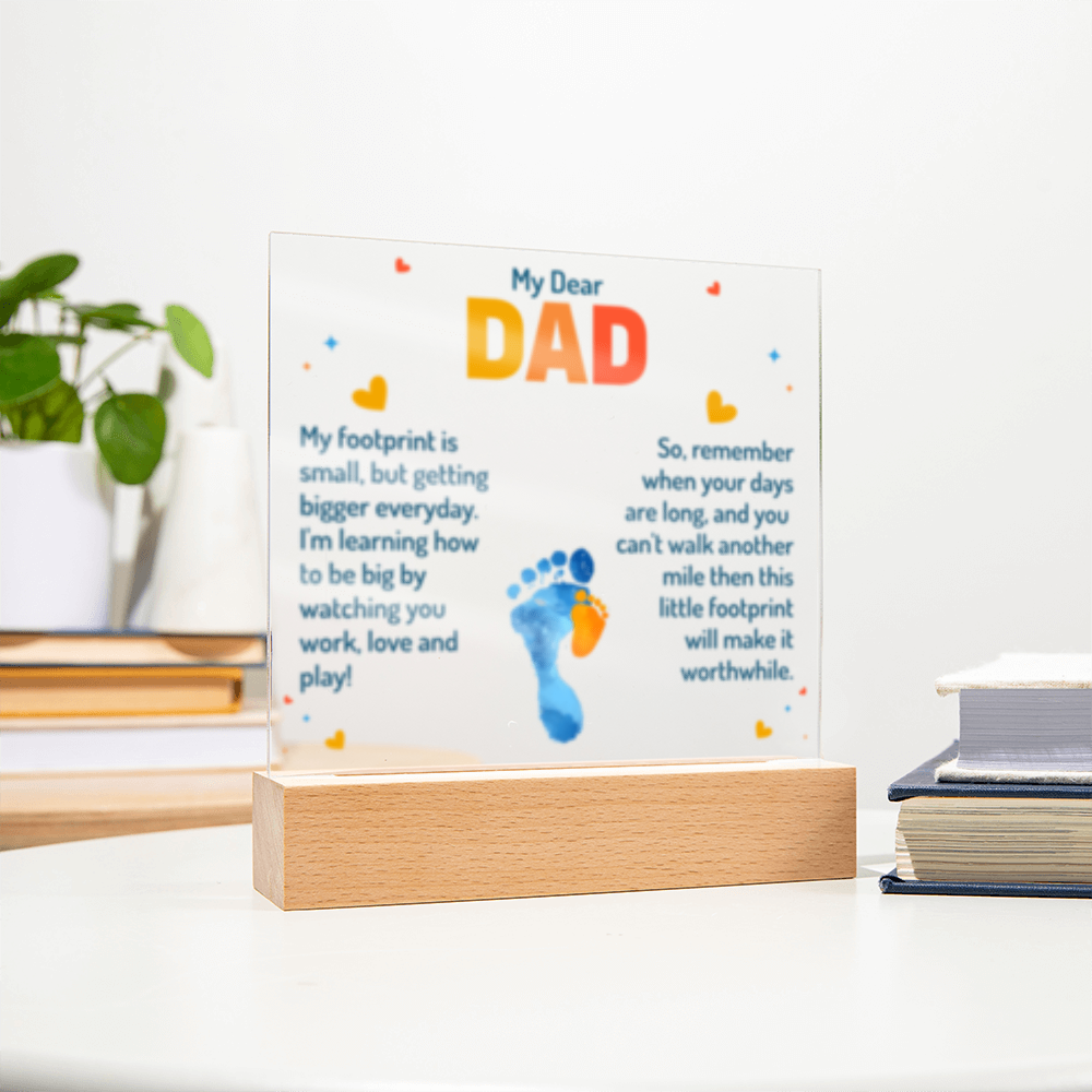 My Dear Dad Footprint - New Baby! - Acrylic Square LED Plaque