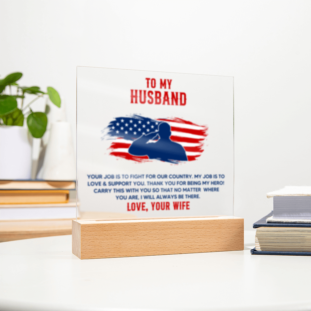 To My Husband - Veteran - USA - Acrylic Square LED Plaque