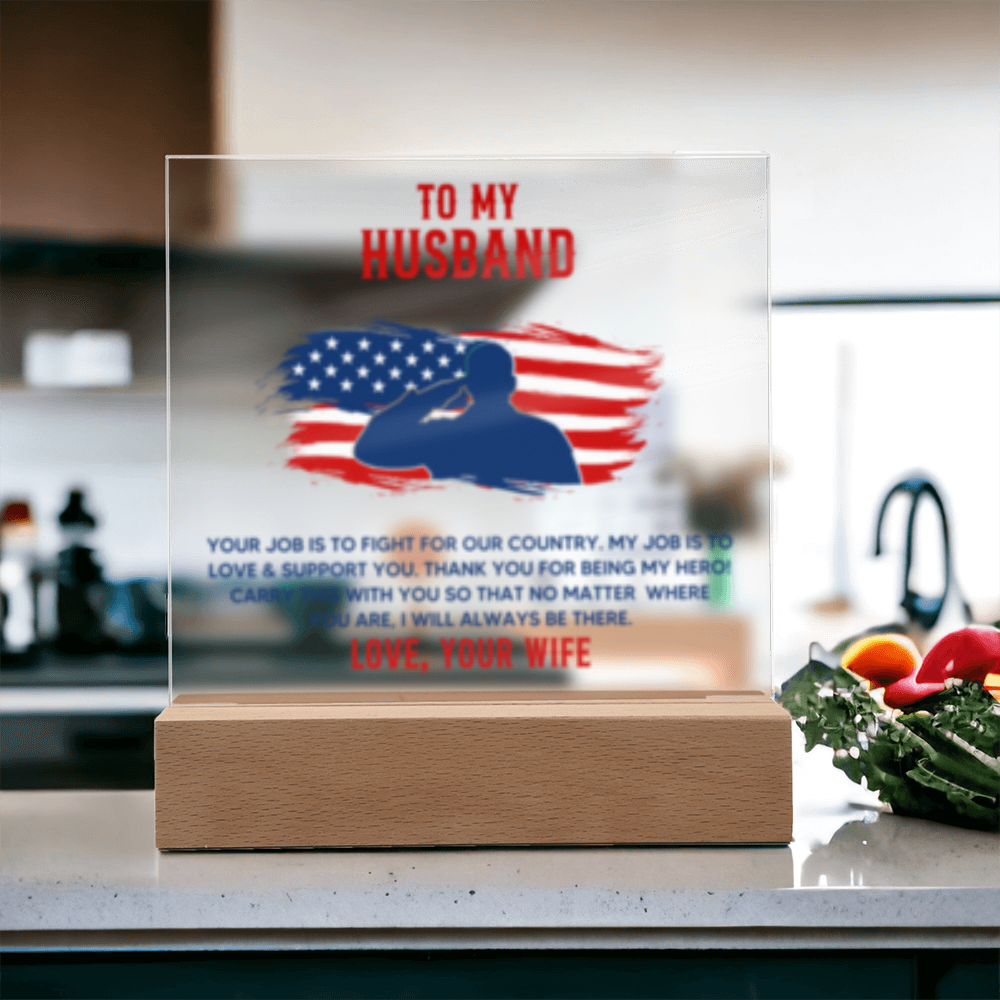 To My Husband - Veteran - USA - Acrylic Square LED Plaque