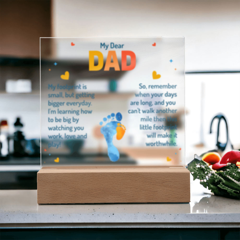 My Dear Dad Footprint - New Baby! - Acrylic Square LED Plaque