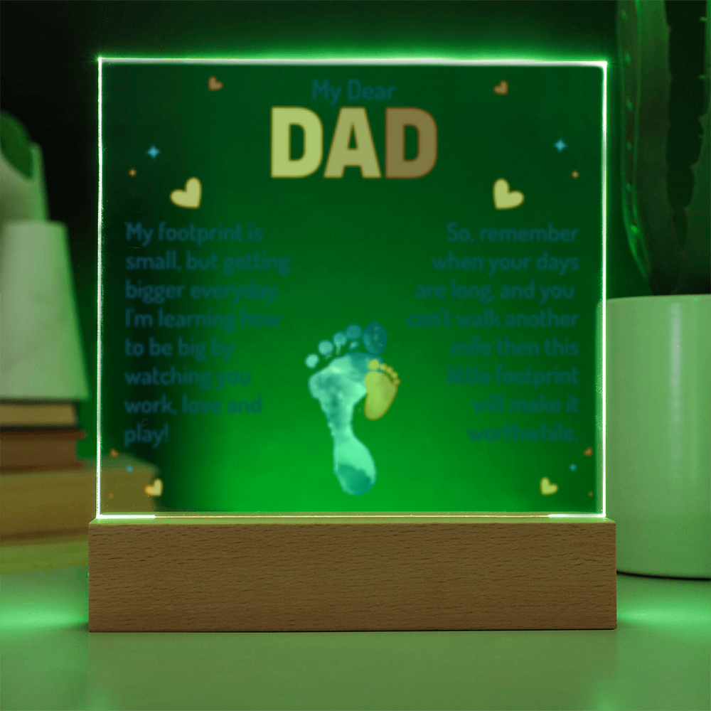 My Dear Dad Footprint - New Baby! - Acrylic Square LED Plaque